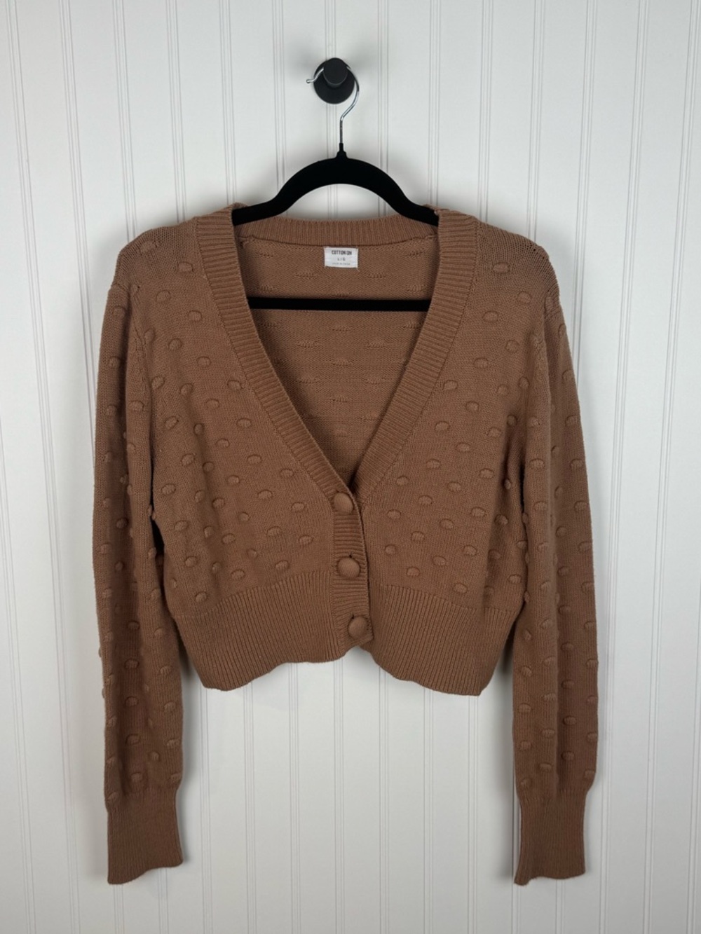 Cotton On Cropped Cardigan Brown Textured Knit Button Front Size L
